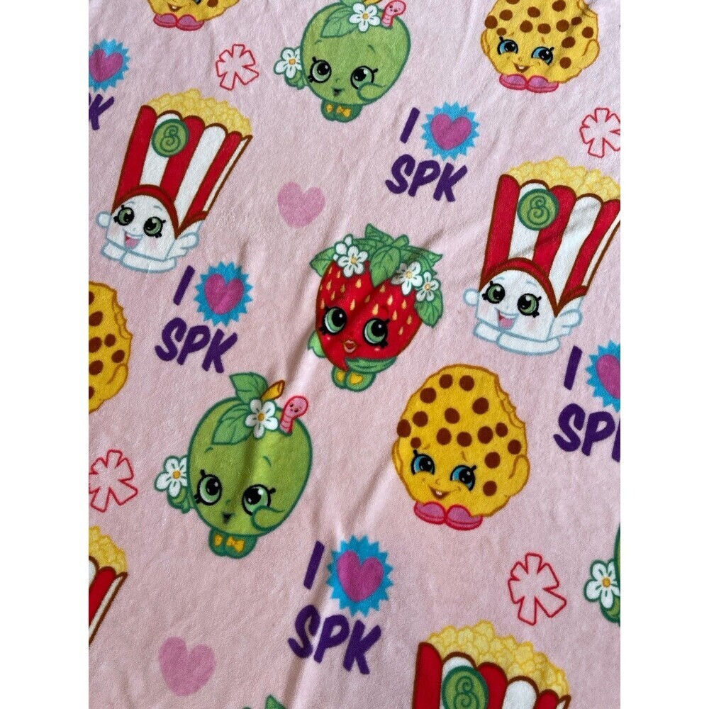 Shopkins 2013 Throw Plush Blanket Strawberry Green Apple 45” X 60” Soft Fuzzy